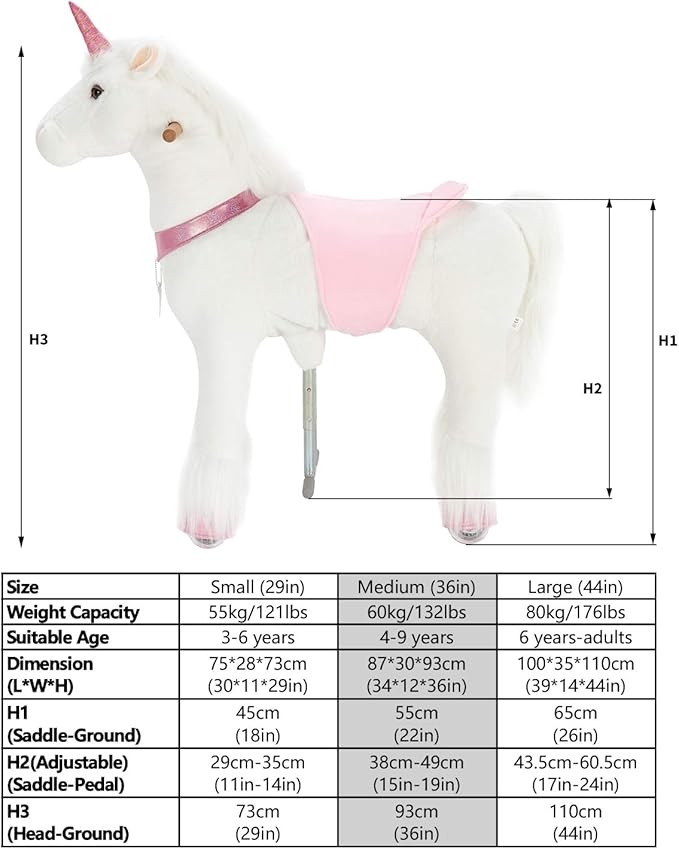 UFREE Ride on Unicorn, Unicorn Ride on Toy, Riding Unicorn, Plush Animal, Pink Unicorn for Kids, Ages 4-9