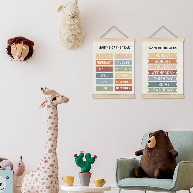 Supwhd Days of the Week Posters for Classroom, Days of the Week Learning Posters Wall Decor for Nursery Kids Room Playroom Classroom Preschool, Days of the Week Poster Hanger Frame, 12x16