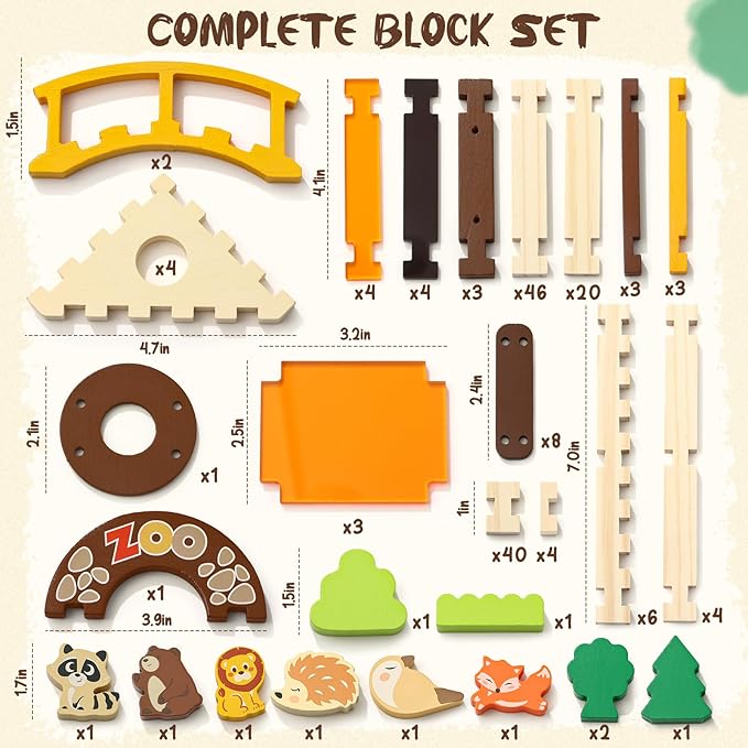 Toyssa Wooden Building Blocks for Kids Ages 4-8, 167 PCS Stacking Blocks STEM Building Toys with Animals & DIY House, Christmas Birthday Gifts for Girls Boys 4 5 6 7 8 Years Old