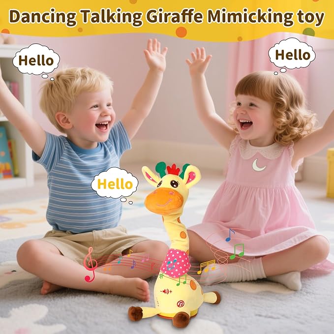 Emoin Dancing Talking Giraffe Baby Toy, Adjustable Volume Baby Giraffe Toys Singing 10 Children's Songs Singing Mimicking Recording Repeating What You Say for Toddlers
