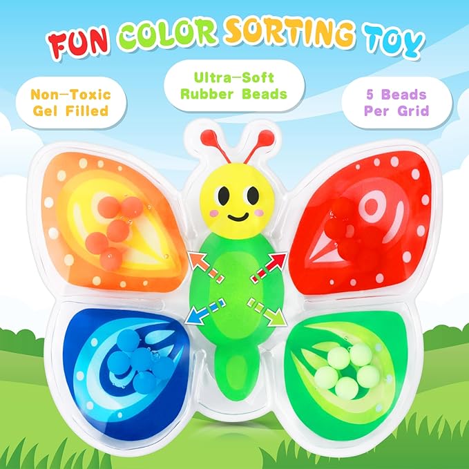 3Pack Color Sorting Toys Sensory Toys : Fine Motor Skill Games Learning for Toddlers, Color Matching Fidget Sensory for Calm Down, Preschool Learning & Educational Montessori (bee-Fish-Gamepad 3Pack)