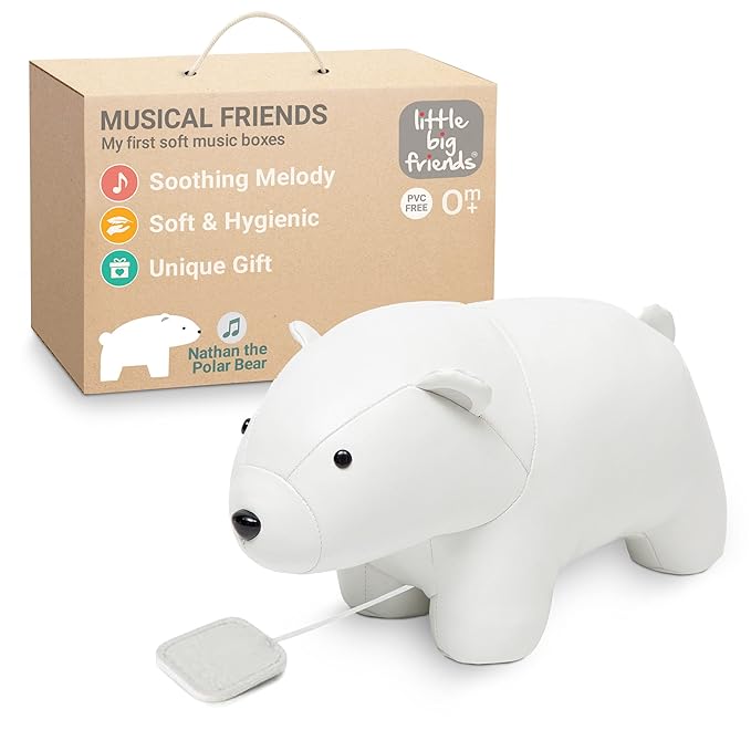 Little Big Friends Musical Baby Toy – Soft Plush Pull-String Cord Classical Toy for Baby & Toddlers | Soothing Stuffed Cuddly Animal Gift | Nathan The Polar Bear