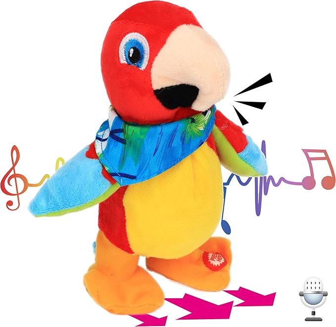 Hopearl Talking Parrot Repeats What You Say Walking Electric Interactive Animated Toy Speaking Plush Buddy Gifts for Toddlers Birthday Festival Holiday, 8''