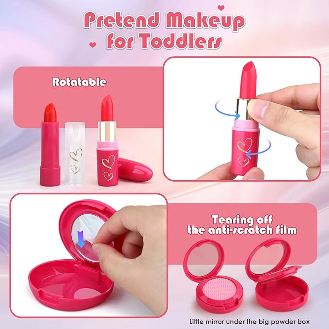 Toddler Girl Toys, Pretend Makeup Kit for Girls 3-5, Kids Play Makeup Set for Kids 3-5 4-6, Toddler Makeup Kit with Fake Makeup Set, Car Key & Make up Toy for Age 3 4 5 Year Old Girl Gifts