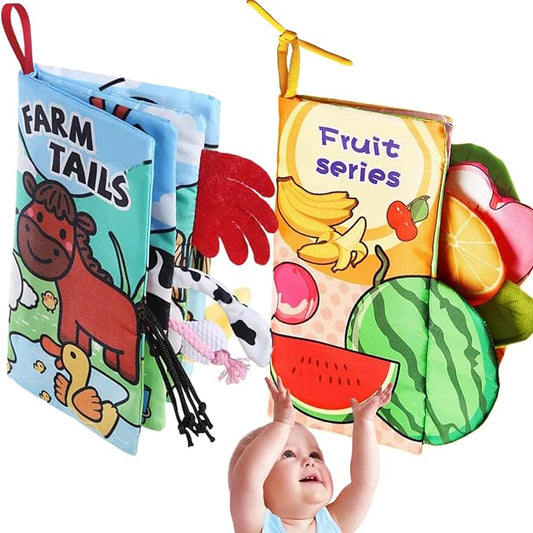 Baby Books 0-6 to 12 Months Infant Cloth Stroller Toy, Tummy Time Toys for Infants 0-3-4-7-9 Month, Newborn Girl Boys Gifts Stocking Stuffers Crinkle Touch Feel Sensory Book for Babies 2PCS