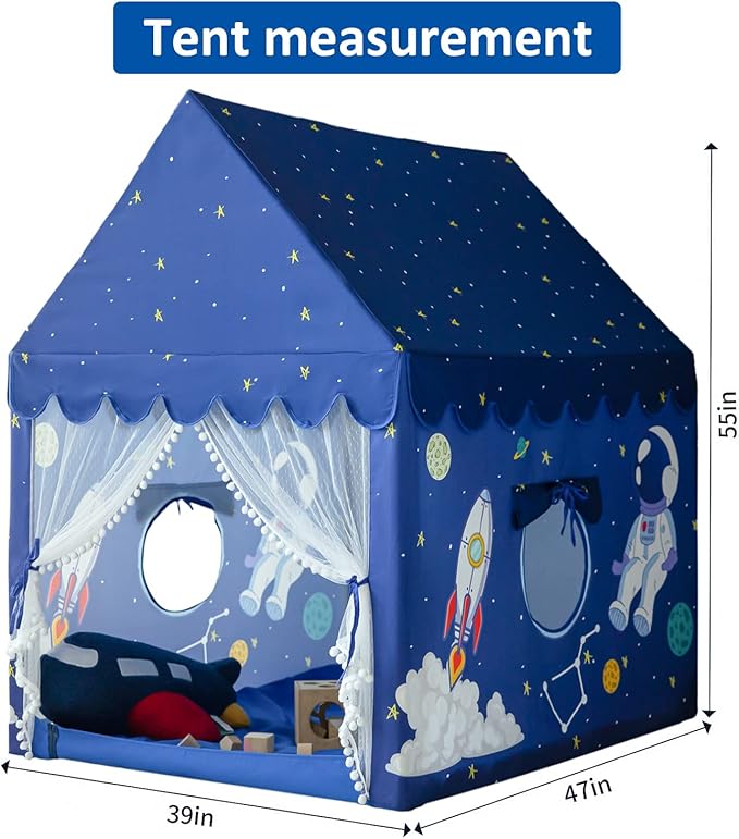 Kids Play Tent Playhouse Indoor Tent for Kids Boys Toddler, Large Castle Play House Bed Tents Spaceship Outer Space Rocket Blue, Kid Toys for Boy Girl Birthday, Christmas House Gift