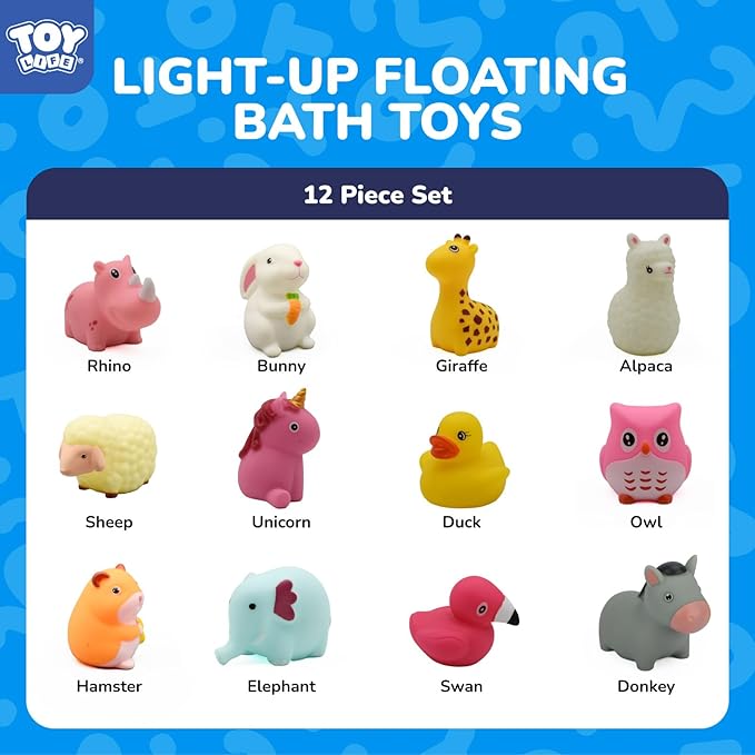 TOY Life 12 PCS Animals Light Up Bath Toys Ages 1-3, No Hole Glow Bath Toys for Kids, Baby Toddler Bath-Time Gifts for Easter, Christmas Stocking Stuffers for Kids, Ideal for Shower, Bathtub, Pool