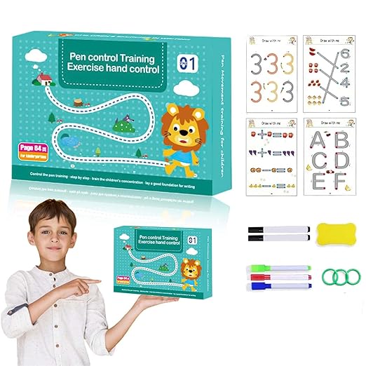 Scribble Smart Workbook, Reusable Grooved Handwriting, Grooved Handwriting Practice Workbooks for Kids Age 3-8, Tracing Letters, Numbers, Drawing, Magic Copybook (New Edition-Blue)