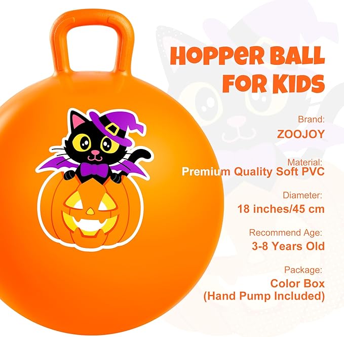 ZOOJOY Hopper Ball for Kids Aged 3-8, 18In Bouncy Balls with Handle, Orange Inflatable Hoppity Hop Ball, Indoor Outdoor Active Jumping Hopping Toys for Boys Girls