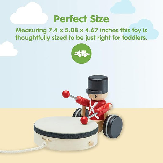 PlanToys® Wooden Pull Along Drummer | Musical Toy That Encourages Rhythm, Coordination & Focus | Montessori Eco-Friendly Educational Toy for Active & Imaginative Play