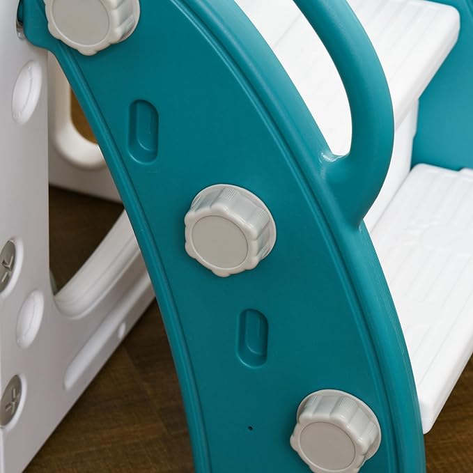 Qaba 8 in 1 Toddler Slide for Kids Age 1-3 Years, Indoor Kids Slide Playset with Basketball Hoop, Climber, Telescope, Tunnel, Steering Wheel, Aisle, Storage Baskets, Yellow