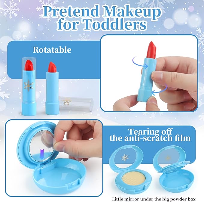 Pretend Makeup Kit for Kids 3-5, Blue or Beige Fake Makeup Set for Toddlers Girls, Play Makeup Gifts for Little Girls Age 3 4 5 6 7 Year Old, Make Up Toys Birthday (Random Style)
