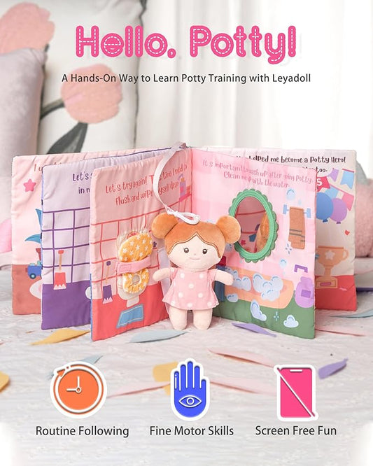 LeyaDoll Interactive Sensory Soft Cloth Book, Educational Crinkle Quiet Activity Busy Book for Babies,Toddler Travel Toy Gift for Boys and Girls (Hello Potty)