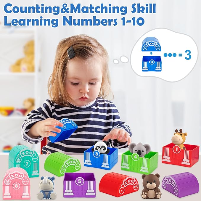 Learning Toys for Toddlers 1 2 3 Year Old Toddlers, 20Pcs Safari Animal Toys, Finger Puppets, Montessori Counting, Matching & Sorting, Christmas Birthday Gifts for Baby Boys Girls Age 12-18 Months