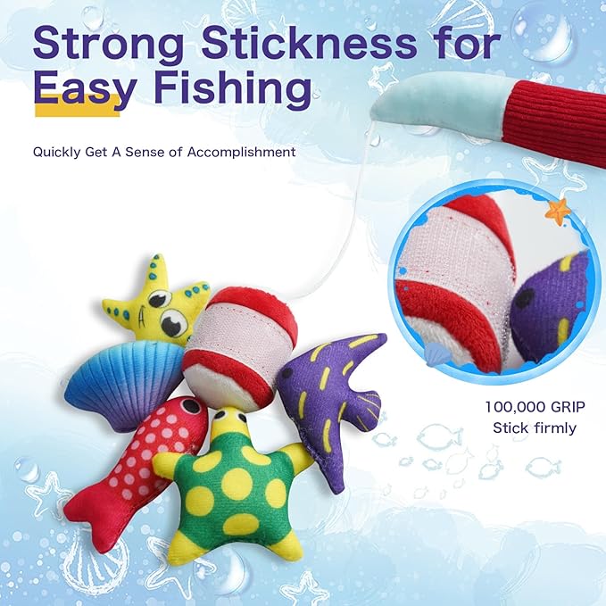 Toddler Montessori Sensory Toys for 1 Year Old - Baby Boy Girl Toys 1 Years Old Birthday Gift, Cloth Fishing Game with Stacking Cups,Number Counting and Color Sorting