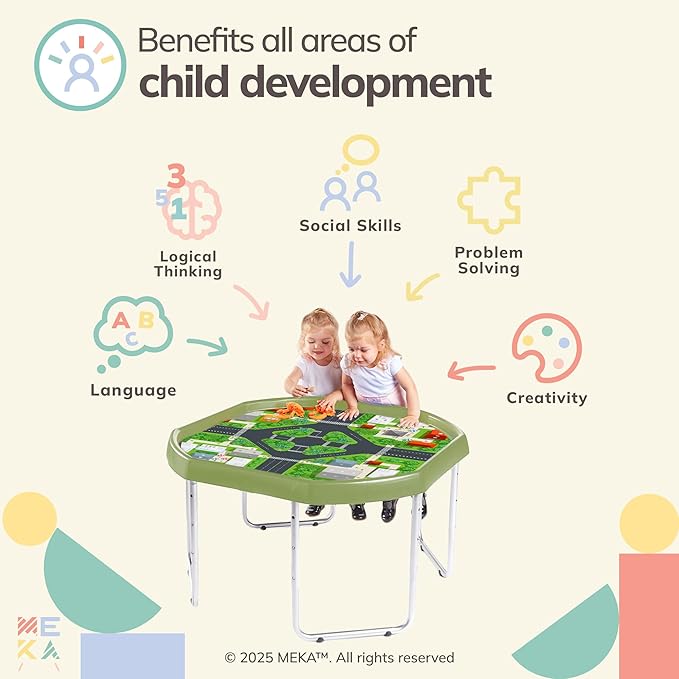 MEKA Large 38"x38" Tuff Tray Set Olive Green, Activity Sensory Tray Plus Stand Children, Outdoor Play Sand and Water Table for Toddlers and Kids, Toy Boys Girls