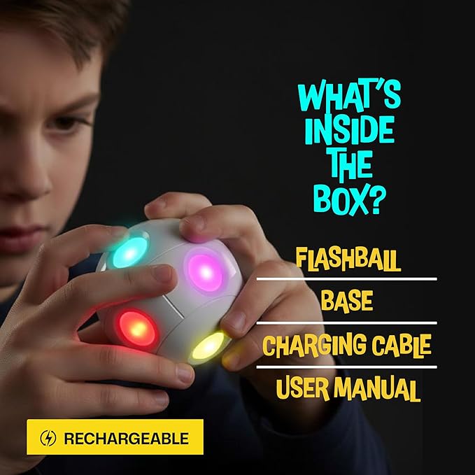 Croove 6 in 1 Brain & Memory Game Ball with Shake Detection Games, Cool Stocking Stuffers Toys, Fidget & Sensory, Ideas for Kids & Teens, Boys & Girls Ages 5 6 7 8 9 10 11 12+ Year Old