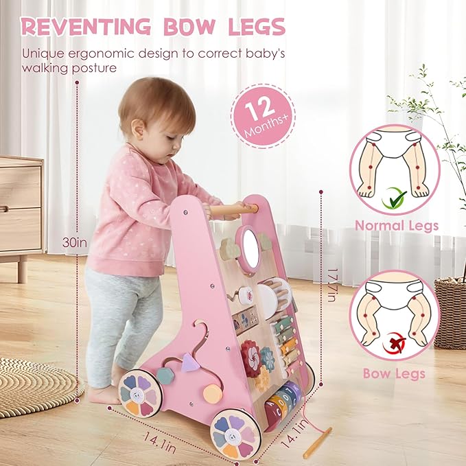 Wooden Baby Walker, Baby Push Walker, Montessori Toddler Walker Toy, Push and Pull Learning Activity Walkers, Baby Walker with Wheels for Boys&Girls 1 Year Old, Christmas Birthday Gifts for Toddler