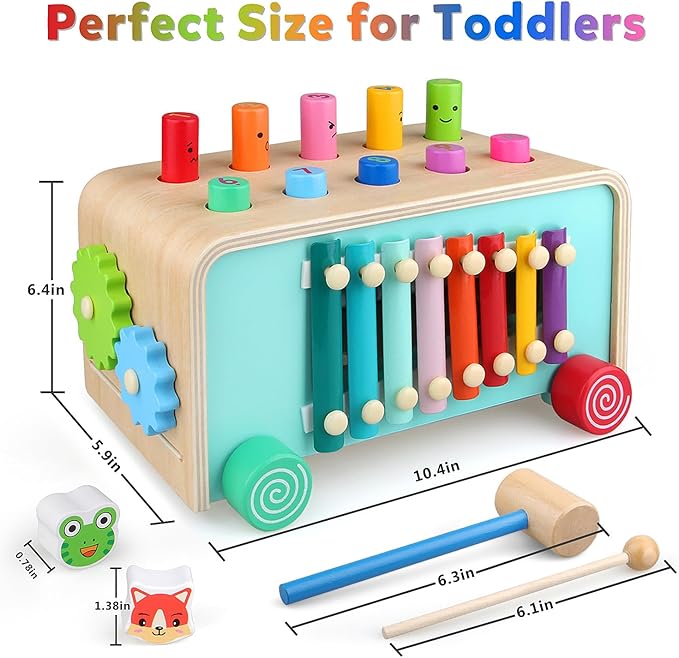 Montessori Baby Hammer Pounding Toy for Toddlers Boys Girls 2 3 4 Years Old, Educational Learning Toy Xylophone Color Shape for Toddler 2-4 Halloween Christmas Birthday Gift Toy