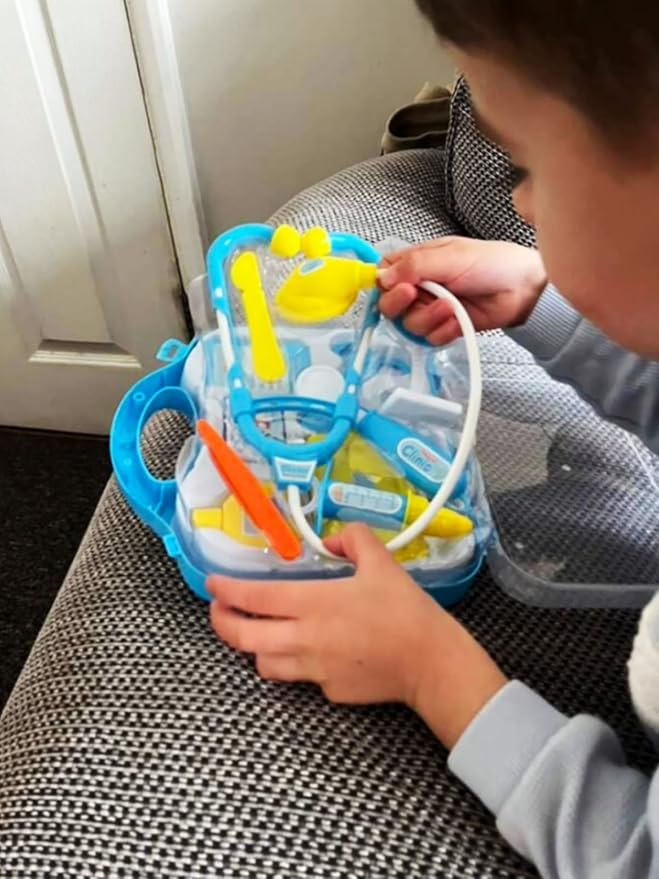 Toddler Doctor Kit - 12 Pieces & Carry Case - Dr Pretend Play Medical Toys, Kids Doctors Play Set for 3-5 6-8 Year Old Boy (Blue)