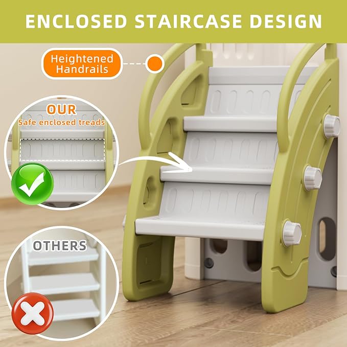 KORIMEFA 10-in-1 Toddler Slide, Kid Double Slide for Toddlers Age 1-3, Basketball Hoop, and Telescope, Indoor Outdoor Slide Toddler Playset Toddler Playground, Forest Themed Green, FE-ST-SWW0464