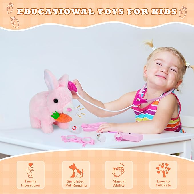 Doctor Kit for Girls -Vet Play Sets for Kids, Pretend Play Doctor Set with Pet Cage and Bunny Toy, Doctor Play Gift for Kids Toddlers Ages 3 4 5 6 Year Old for Role Play (Pink Bunny)