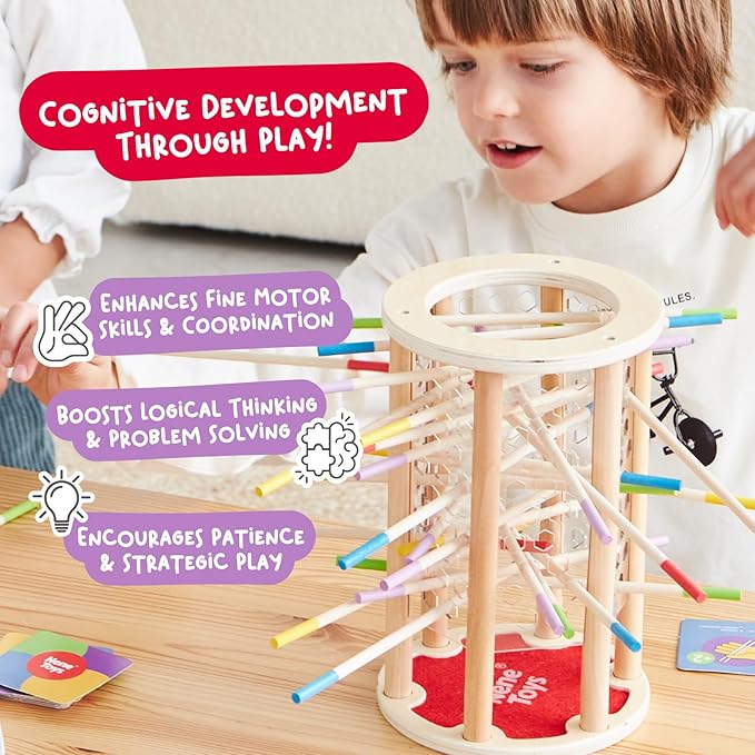 Nene Toys BALLFALL Jumbo – Montessori Wooden Board Game for Kids 3 4 5 6 Years – Colorful Sticks, Dice & Cards – Fine Motor Skills Toy, Math & Counting Game – Educational Gift for Boys Girls Ages 3-9