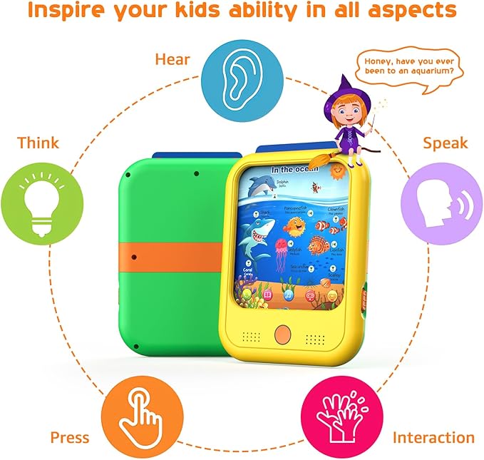 Kids Learning Tablet Educational Learning Pad for Toddlers 2-5 to Learn Alphabets, Numbers, Foods, Time, Music, Vehicles,Tablet Toy for Toddlers Ages 2 3 4 5 6 Years Old Yellow