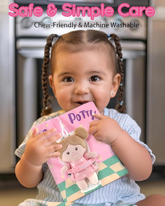 LeyaDoll Interactive Sensory Soft Cloth Book, Educational Crinkle Quiet Activity Busy Book for Babies,Toddler Travel Toy Gift for Boys and Girls (Hello Potty)