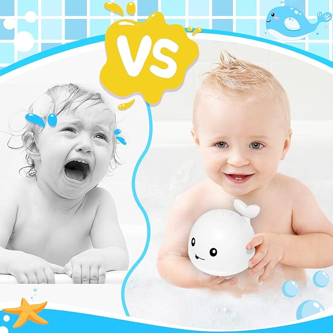 TFS TOP·FANS Whale Bath Toy Baby Gifts: Bath Toys for Toddlers 1-3 Sprinkler Light Up Bathtub Water Stuff Shower Newborn Boy Essentials 3 4 5 7 8 9 18 Pool 6-12 Month Old Girls Birthday Accessories