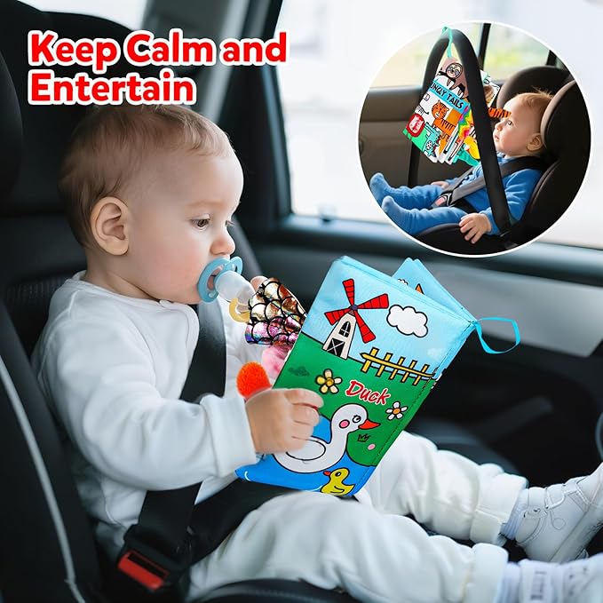 2Pack Soft Baby Books Animal Tails Toy Touch and Feel Crinkle Cloth Book Infant Toy with Non-Toxic Fabrics, Baby Shower, Thank You Gifts for Newborn Boys and Girls 3-12 Months