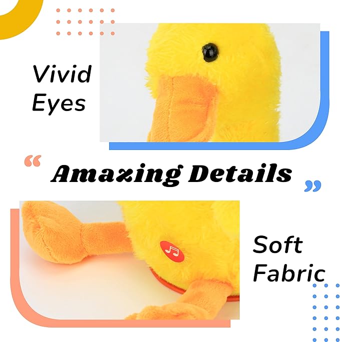 Hopearl Glowing Dancing Duck Toy Repeats What You Say Talking Duckling Toy Wriggle Singing Mimicking Twisting Light Up Interactive Animated Toy Speaking Plush Gift for Kids, Yellow, 13''