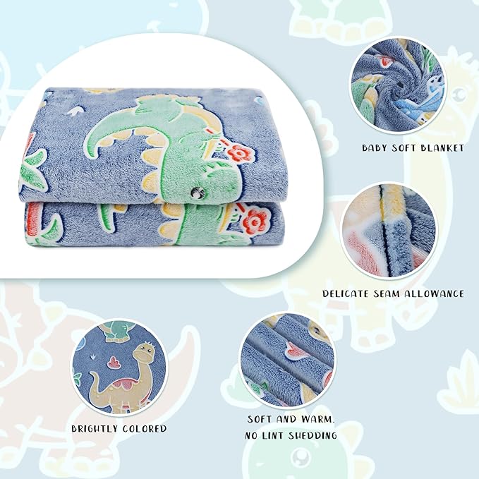 Cute Kids Blanket Glow in The Dark Dinosaur for Boys Flannel Glowing Bed Sofa Couch Soft Warm Blankets Christmas Birthday Gifts Teen 80"x60"