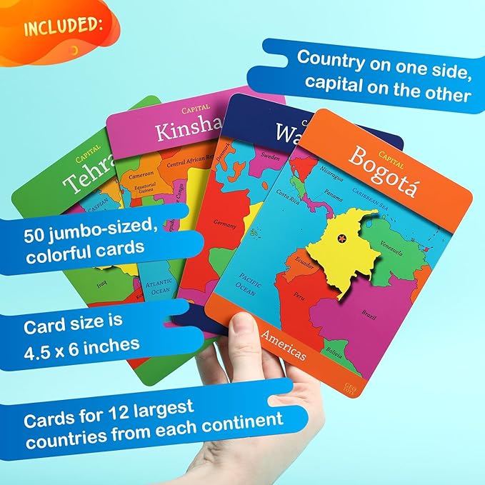 Geotoys GeoCards, World Flash Cards Geography Game, Kid Card Games for Families, Home, School & Travel - Countries and Capitals Flash Cards - Fun Kid Games Ages 4 and Up