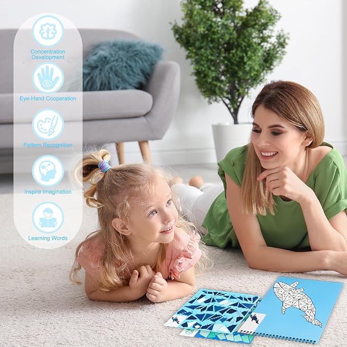 Ocean Paint by Sticker Crafts for Kids Ages 4-8 Sticker by Number Book for Boys and Girls Birthday Gifts Party Favor, Travel Toys for Toddlers for Learning