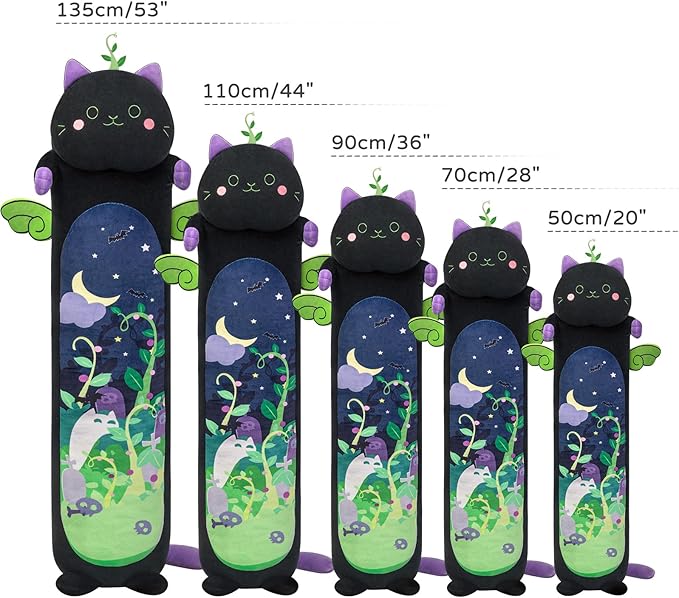 Mewaii Long Cat Plush 5 Sizes, 120% Extra Filling Giant Plushness Kids Body Pillow, Kawaii Cute Black Cat Stuffed Animals Plushies, Big Long Body Pillow Black Cat Plush Gift for Girls 53”