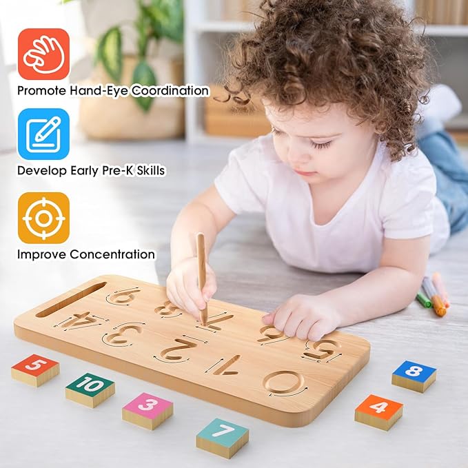 Educational Toys for 3-5 Year Old, Double-Sided Math Manipulatives Number Counting Blocks Writing Practice Board for Kids, Preschool Learning Toys for Toddlers 2-4 Years Christmas Montessori Gifts
