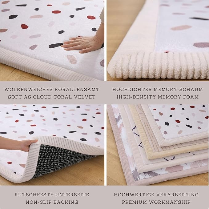 Stylish Coral Velvet Baby Play Mat for Floor 60" x 80" Confetti – Soft 1" Thick High-Density Memory Foam Nursery Rug,Kids Rug with Non-Slip Backing for Crawling & Playing, Playroom Rug, Kids Carpet