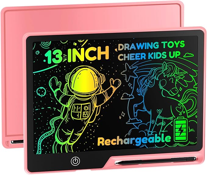 13 Inch LCD Writing Tablet for Kids, Rechargeable Doodle Board, Erasable Kids Drawing Pad, Learning Toys for Ages3 4 5 6 7 8 Christmas Birthdays Easter Gifts for Girls Boys Adults in Pink