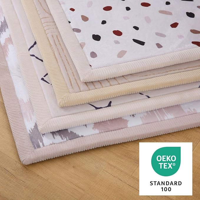 Stylish Coral Velvet Baby Play Mat for Floor 60" x 80" Confetti – Soft 1" Thick High-Density Memory Foam Nursery Rug,Kids Rug with Non-Slip Backing for Crawling & Playing, Playroom Rug, Kids Carpet