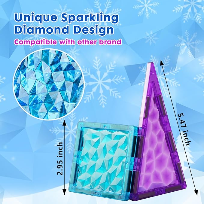 Magnetic Tiles Frozen Castle Magnetic Tiles - 3D Diamond Building Blocks, STEM Educational Kids Toys for Pretend Play, Birthday Gifts Montessori Sensory Educational Magnet Toys