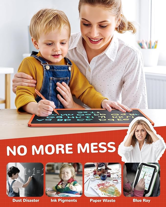 TEKFUN LCD Writing, 12inch Colorful Drawing Tablet Writing Pad, Kids Travel Essentials, Kid Toys for 3 4 5 6 7 8 Year Old Girls Boys (Orange)