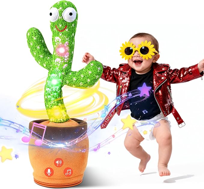 Dancing Talking Cactus Baby Toy, Mimicking & Repeating with Singing, Dancing and Recording, Volume Adjustable, Stocking Stuffers for Infants Toddlers Boys and Girls