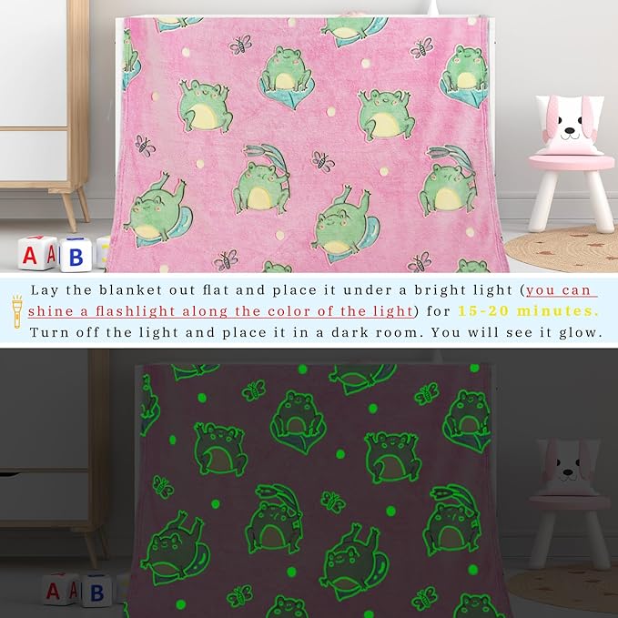 Frog Gifts for Girls Women Glow in The Dark Blanket Cute Frog Throw Blanket Pink Frogs Stuff Birthday Decorations 40"x50"