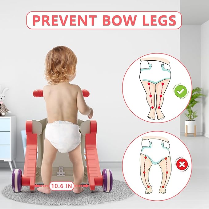 Upgraded 5 in 1 Baby Walker and Activity Center for Baby Girl, Learning to Walk, Sit to Stand, Early Learning Push Toys for Infant 12 Months, Walking Toys Gift for Toddler Girls, Red