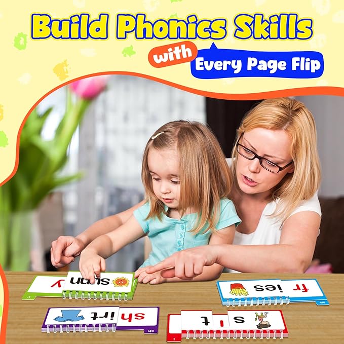 40 Read and Rhyme Flip Books,Phonics Word Family Build Book Learn to Read Phonics Flash Cards,Sight Words Flash Cards Kindergarten Reading Books,Flip Book Word Games for Preschool Learning Activities