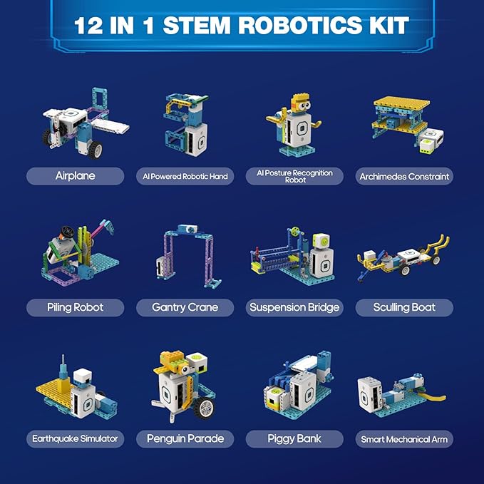 12 in 1 Coding Robot Kit ICBricks for Kids 6+, 240+ Piece Educational AI STEM Remote Building Learn to Code with Hub,Motor,Sensor,APP Control for Girls Boys Gift