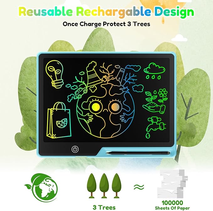 13 Inch LCD Writing Tablet for Kids, Rechargeable Erasable Doodle Board Colorful Toddler Drawing Pad, Preschool Easter Basket Stuffers Birthday Gift 3 4 5 6 7 Year Old Girls in Light Blue