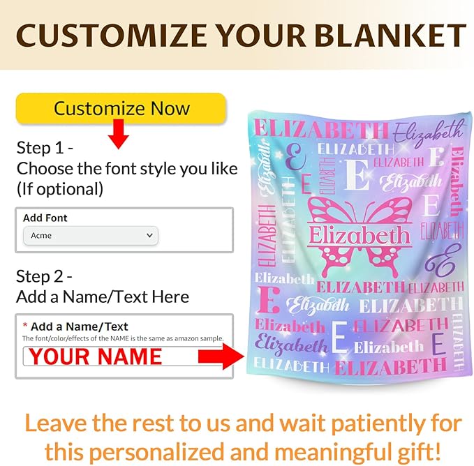 Girls Blankets, Custom with Name Butterfly Throws Gifts for Kids Teens Women, Personalized Soft Comfy Monogram Flannel Fleece Blanket for Bed Couch Sofa Home Decor, Butterfly Stuff Themed Gifts