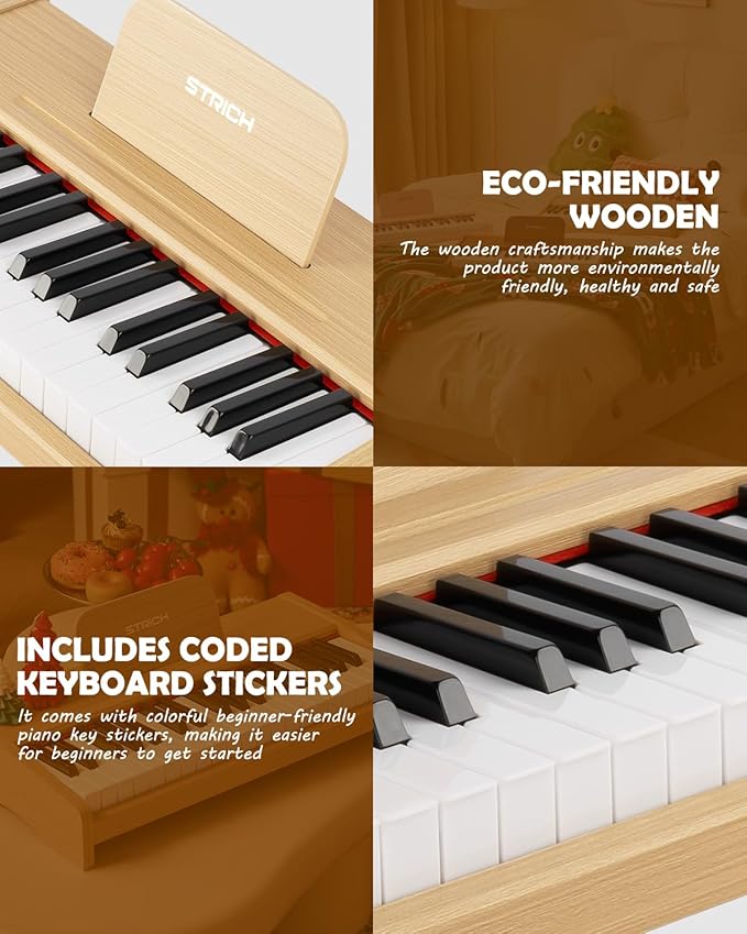 STRICH 37 Keys Kids Piano Keyboard, Mini Digital Piano for Kids, Volume Adjustable, Music Book, Wood Piano for 3+ Girls and Boys, Oak Color, SEK-37